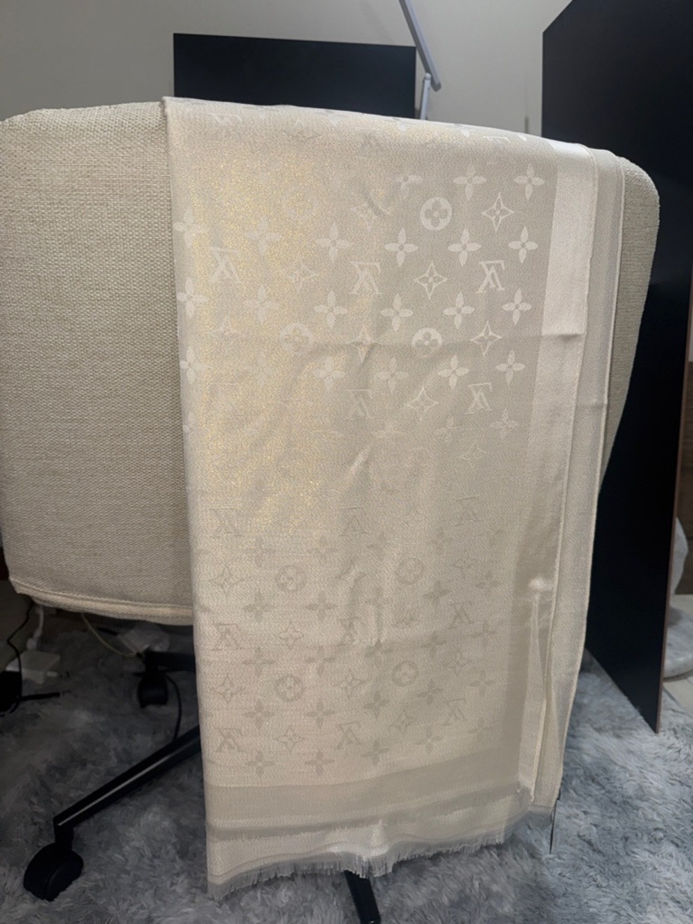 Louis Vuitton Cream Monogram Silk-Blend Shawl